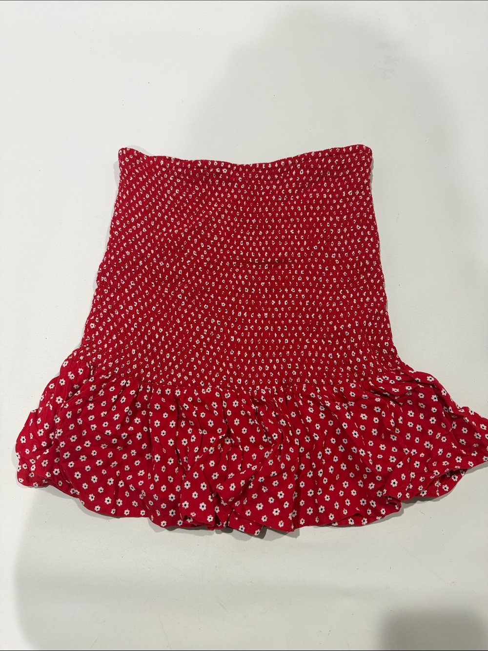 Japna Red Floral Smocked Ruffle Mini Skirt